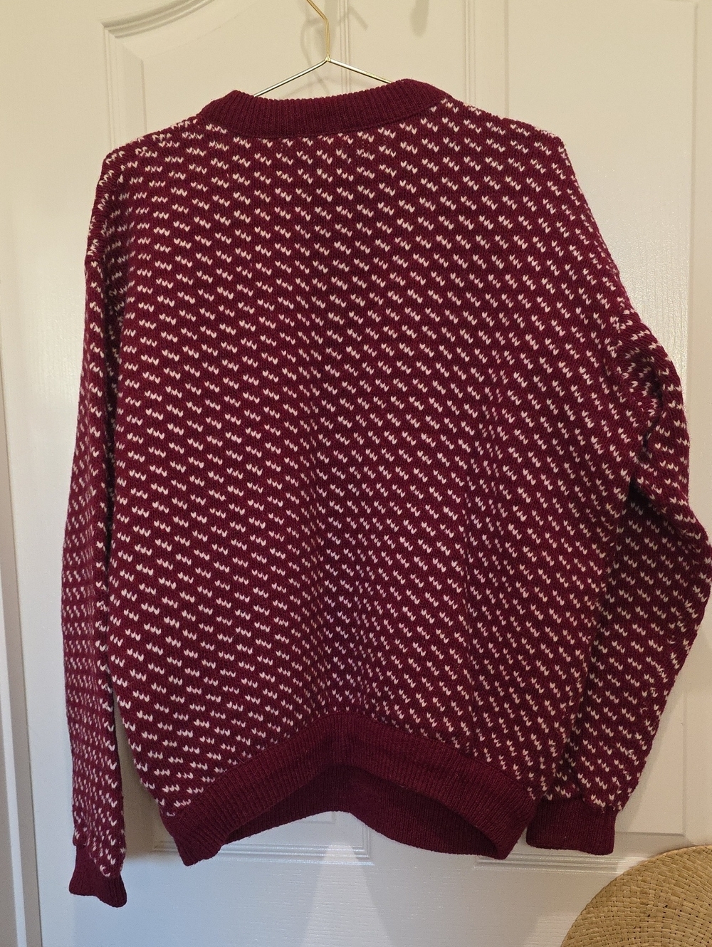 Vintage LL Bean Maroon White Wool Knit Unisex Crewneck Sweater XL Grandpa Vtg - Picture 4 of 5